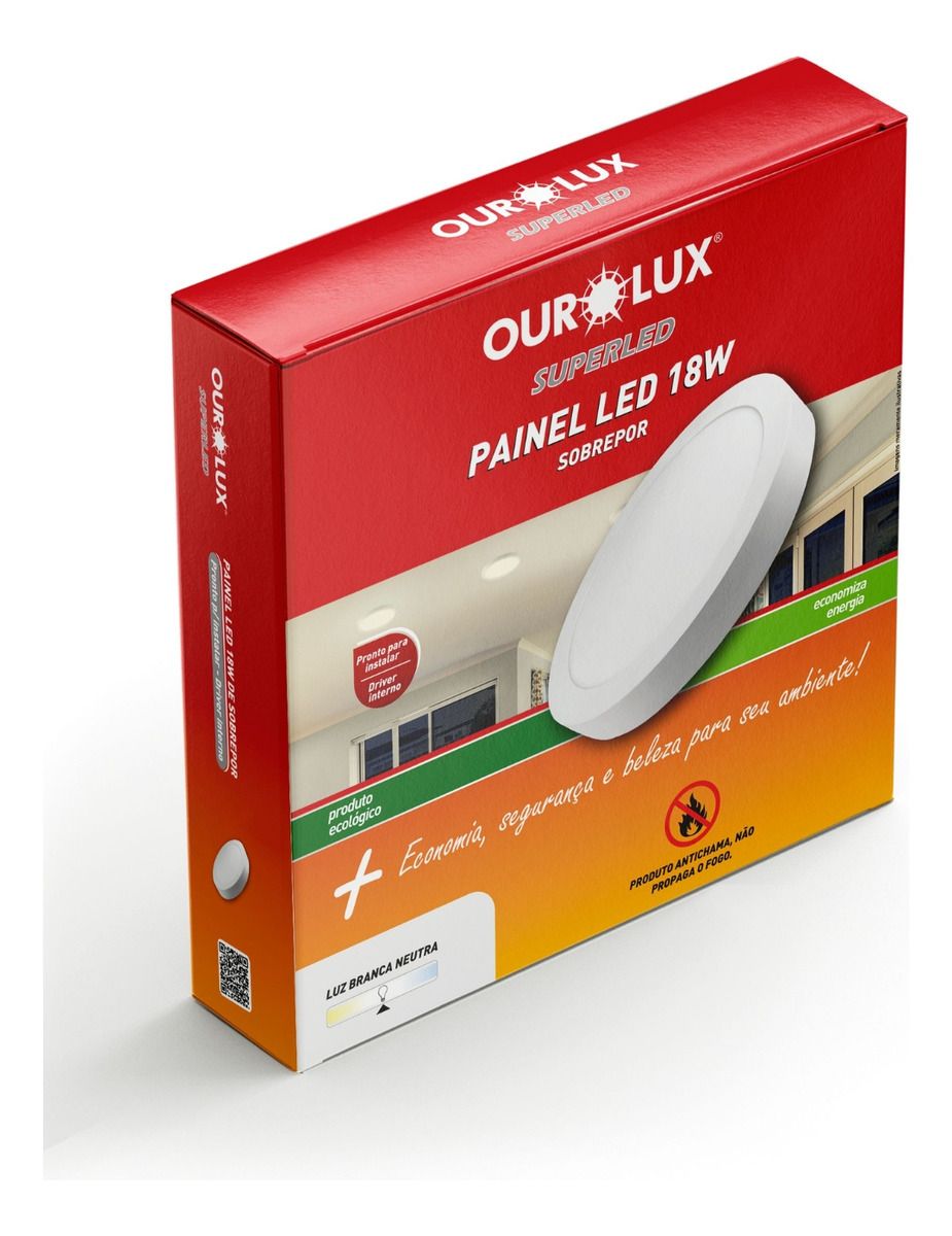 PAINEL LED SOBREPOR RED ALUM 18W 4000K OU...